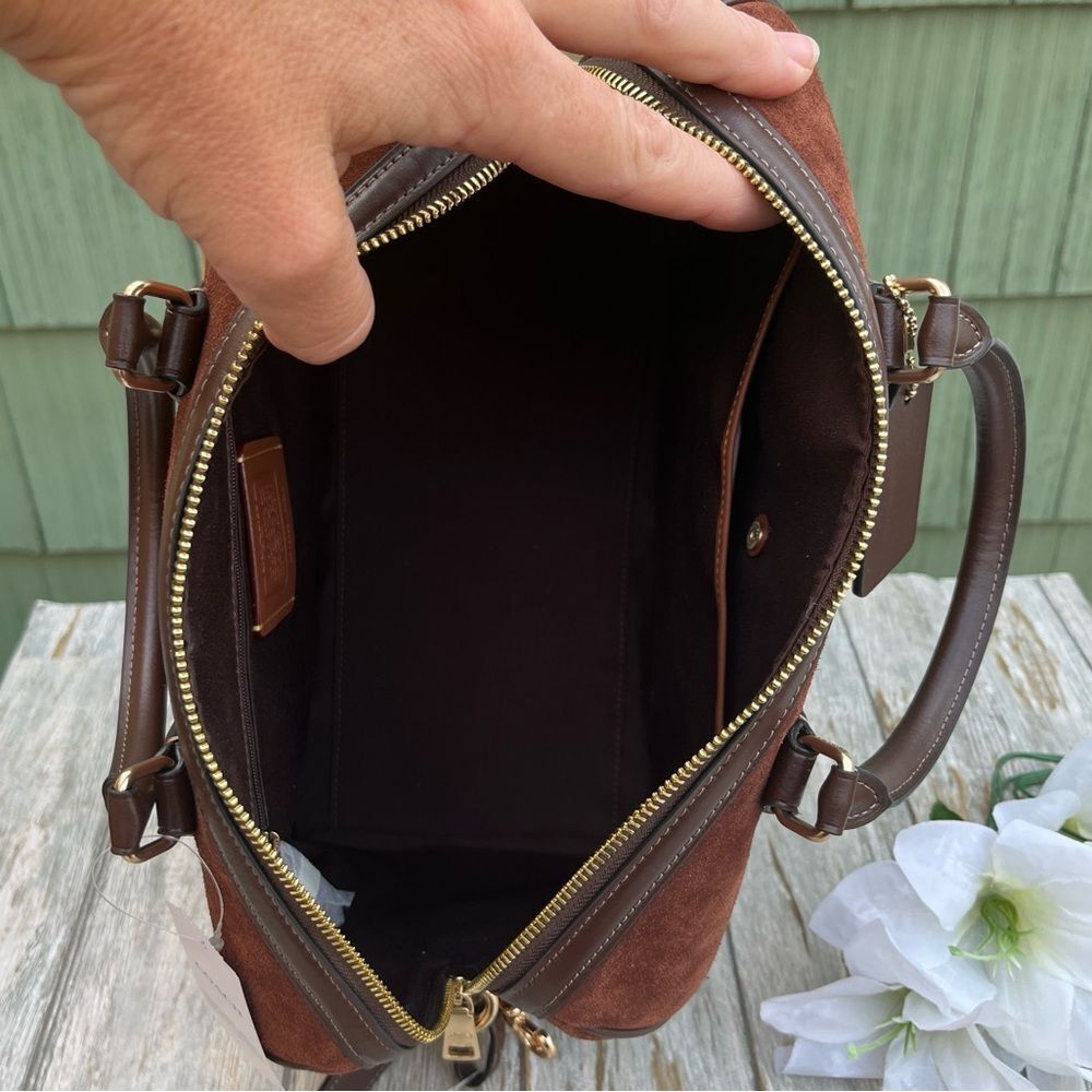 Coach Rowan Large Satchel Bag In Suede Purse - Picture 7 of 9